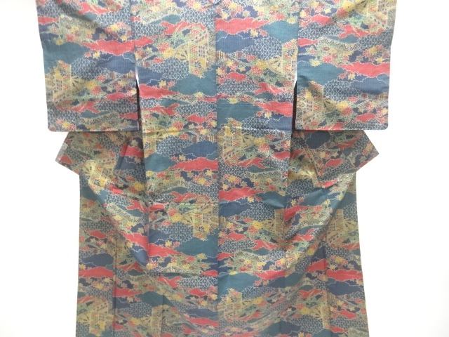 JAPANESE KIMONO / UNUSED / SILK / TOKAMACHI TSUMUGI / WOVEN MIST & FLORAL PLANTS